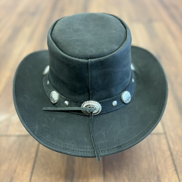 Real Leather Hats Western Style for Men and Women shapeable Brim vintage look. - Picture 7 of 9